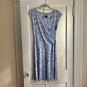 Mic & Zoe French-film Wrap Dress blue geo pattern